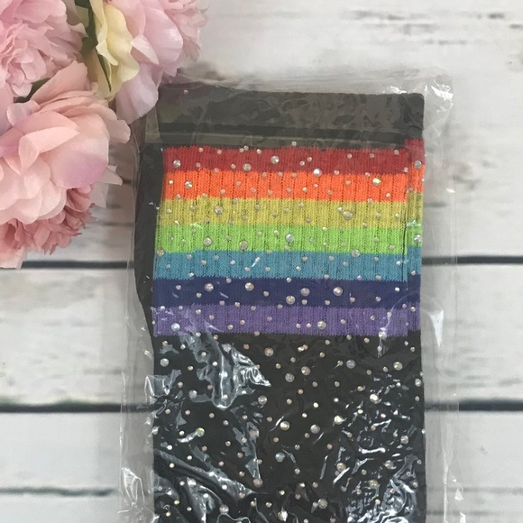🌈 Sexy Bling Rhinestone Over The Knee Rainbow Socks - Picture 10 of 12